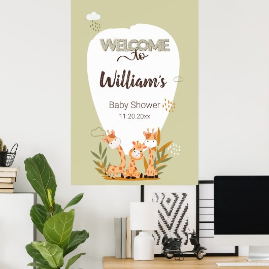 Waterverf Baby Giraffe, Welkom bij Baby shower Poster (Thuiskantoor)