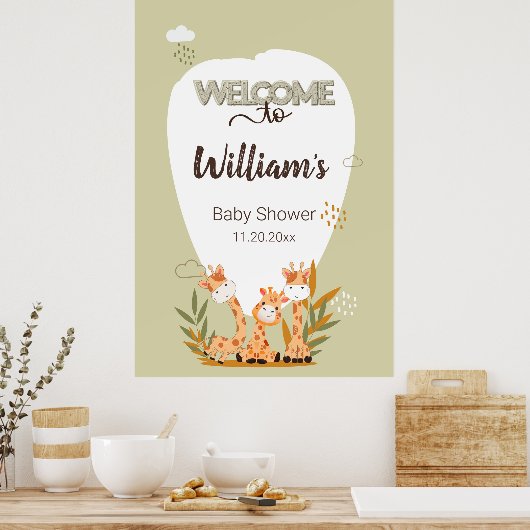 Waterverf Baby Giraffe, Welkom bij Baby shower Poster (Keuken)