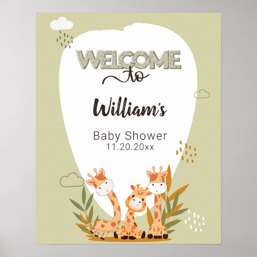Waterverf Baby Giraffe, Welkom bij Baby shower Poster (Voorkant)
