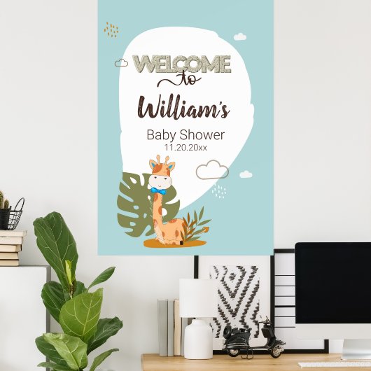 Waterverf Baby Giraffe, Welkom bij Baby shower Poster (Thuiskantoor)