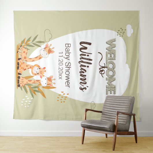 Waterverf Baby Giraffe, Welkom bij Baby shower Wandkleed (In Situ (horizontaal))