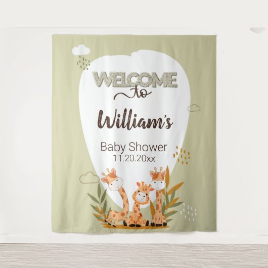 Waterverf Baby Giraffe, Welkom bij Baby shower Wandkleed (Voorkant)