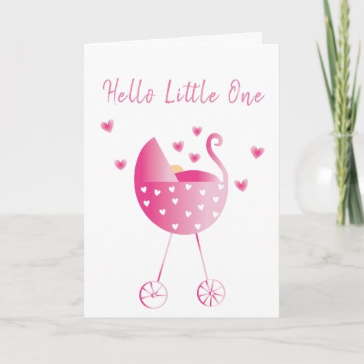 Waterverf Baby Girl Carriage Gefeliciteerd Roze Kaart (Voorkant)