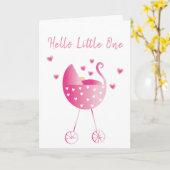 Waterverf Baby Girl Carriage Gefeliciteerd Roze Kaart (Gele Bloem)
