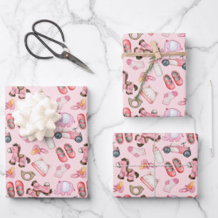 Waterverf Baby Girl Patroonspeelgoed Inpakpapier Vel