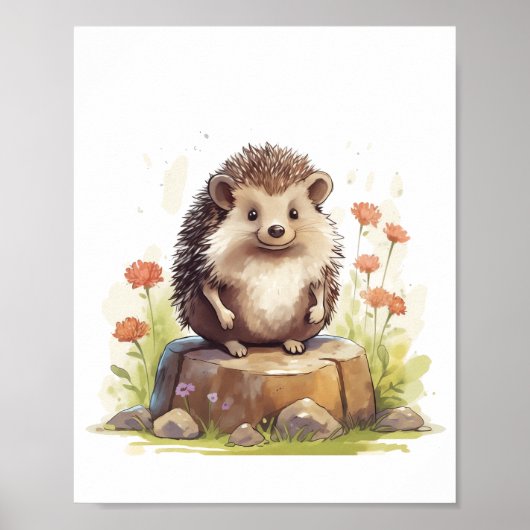 Waterverf Baby Hedgehog Kwekerij Muur Art Decor Poster (Voorkant)