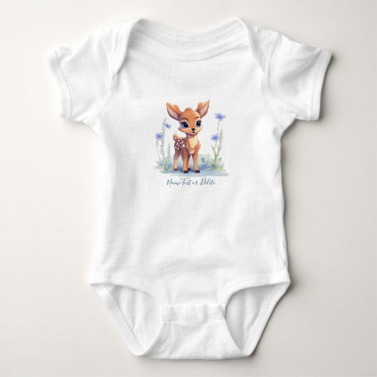 Waterverf Baby Herten Blauw Bloemen Baby Bodysuit (Voorkant)
