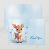 Waterverf Baby Herten Blauw Bloemen Dank u kaart (Voorkant / Achterkant)