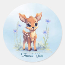 Waterverf Baby Herten Blauwe Bloemen Sticker