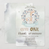 Waterverf Baby Herten Bloem Rozen Groen 1st Kaart (Voorkant / Achterkant)