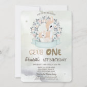 Waterverf Baby Herten Bloem Rozen Groen 1st Kaart (Voorkant)