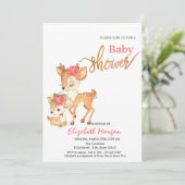 Waterverf Baby Herten Bloemen Roze Baby shower Kaart (Staand voorkant)
