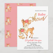 Waterverf Baby Herten Bloemen Roze Baby shower Kaart (Voorkant / Achterkant)