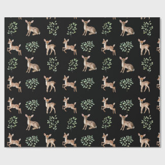 Waterverf Baby herten en bladeren patroon Cadeaupapier