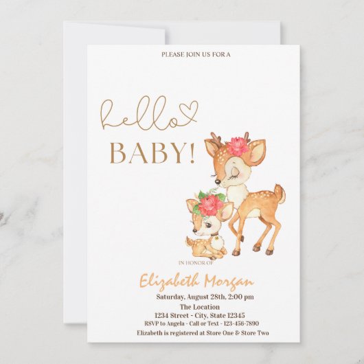 Waterverf Baby Herten Gestreept Baby shower Kaart (Voorkant)