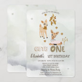Waterverf Baby Herten Groen 1e Uitnodiging (Voorkant / Achterkant)