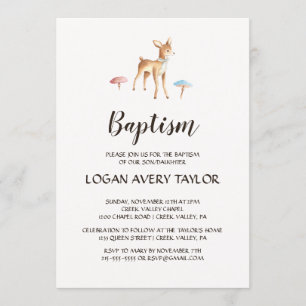 Waterverf Baby Herten met Paddestoel Doop Kaart