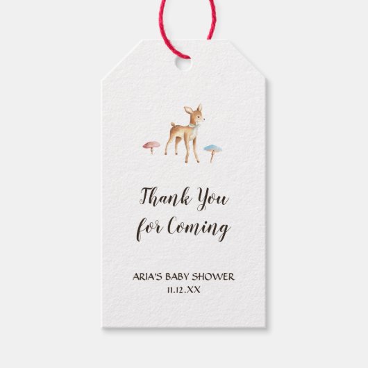 Waterverf Baby Herten op wit Baby shower Cadeaulabel (Voorkant)