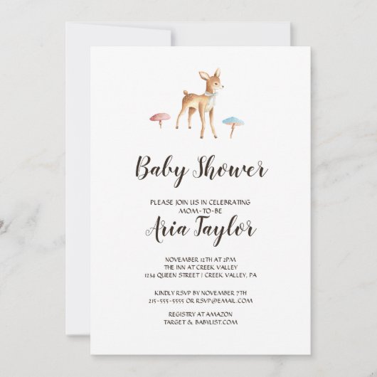 Waterverf Baby Herten op wit Baby shower Kaart (Voorkant)