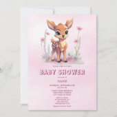 Waterverf Baby Herten Roze Bloemen Baby shower Kaart (Voorkant)