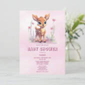 Waterverf Baby Herten Roze Bloemen Baby shower Kaart (Staand voorkant)