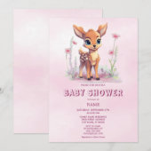 Waterverf Baby Herten Roze Bloemen Baby shower Kaart (Voorkant / Achterkant)