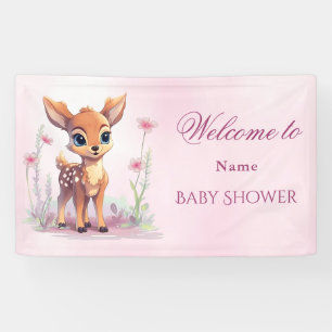 Waterverf Baby Herten Roze Bloemen Baby shower Spandoek