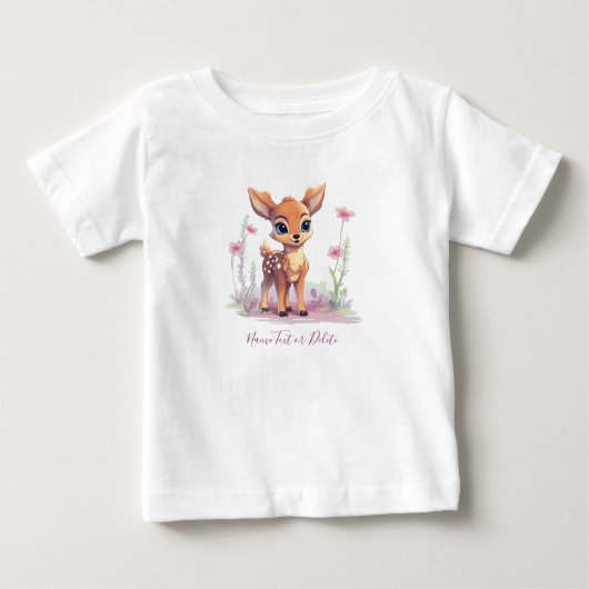 Waterverf Baby Herten Roze Bloemen Baby T-shirt (Voorkant)