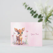 Waterverf Baby Herten Roze Bloemen Briefkaart (Staand voorkant)