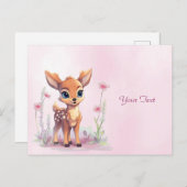 Waterverf Baby Herten Roze Bloemen Briefkaart (Voorkant / Achterkant)