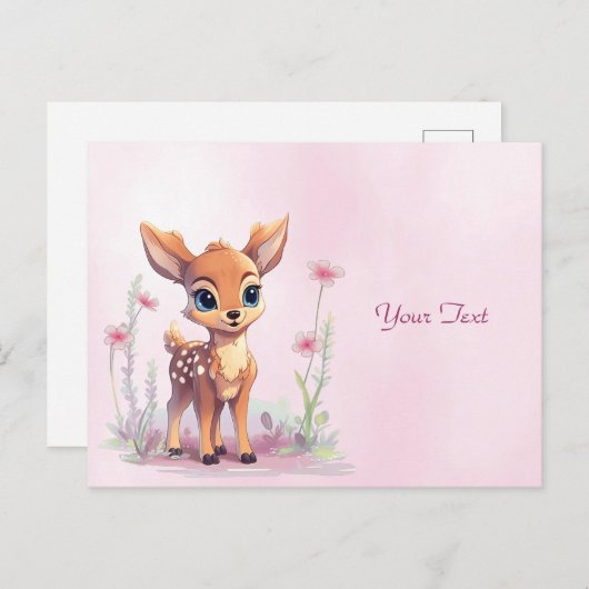 Waterverf Baby Herten Roze Bloemen Briefkaart (Voorkant / Achterkant)