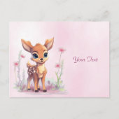 Waterverf Baby Herten Roze Bloemen Briefkaart (Voorkant)