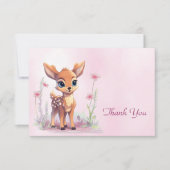 Waterverf Baby Herten Roze Bloemen Dank u kaart (Voorkant)