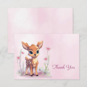 Waterverf Baby Herten Roze Bloemen Dank u kaart (Voorkant / Achterkant)