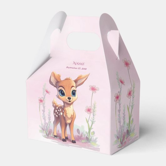 Waterverf Baby Herten Roze Bloemen Favor Box Bedankdoosjes (Voorkant Zijde)