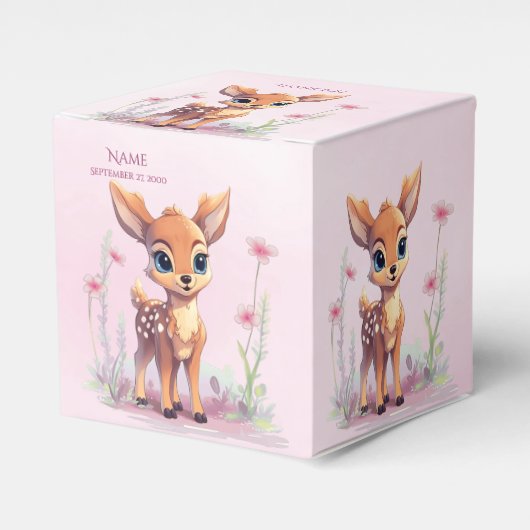 Waterverf Baby Herten Roze Bloemen Favor Box Bedankdoosjes (Voorkant Zijde)