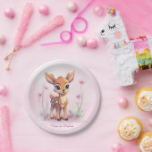 Waterverf Baby Herten Roze Bloemen Papier Bord (Feest)