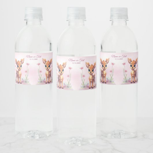 Waterverf Baby Herten Roze Bloemen Waterfles Etiket (Flessen)