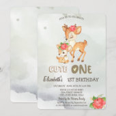 Waterverf Baby Hertenbloem Groen 1e Uitnodiging (Voorkant / Achterkant)