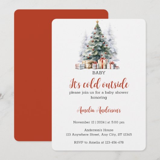 Waterverf Baby het is koud buiten Baby shower Kaart (Voorkant / Achterkant)