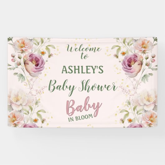 Waterverf Baby in Bloom Girl Baby shower Spandoek (Horizontaal)