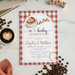 waterverf baby is brewing geruite baby shower kaart