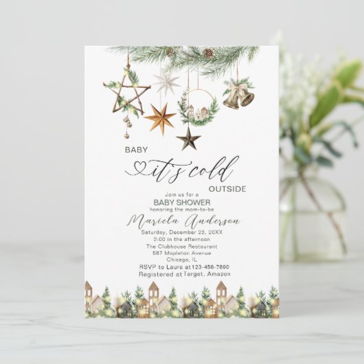 Waterverf Baby is koud buiten Baby shower Invi Kaart (Staand voorkant)