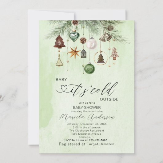 Waterverf Baby is koud buiten Baby shower Invi Kaart (Voorkant)