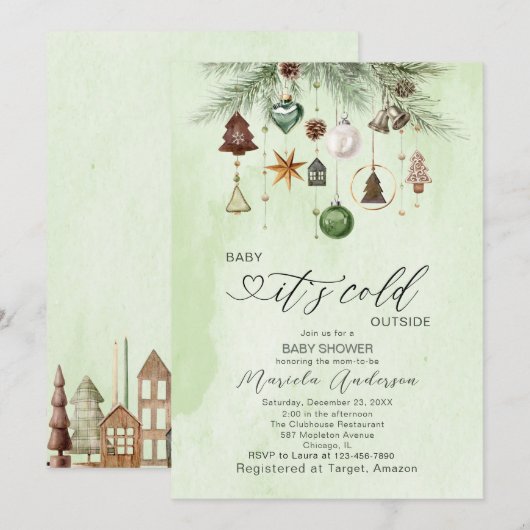 Waterverf Baby is koud buiten Baby shower Invi Kaart (Voorkant / Achterkant)
