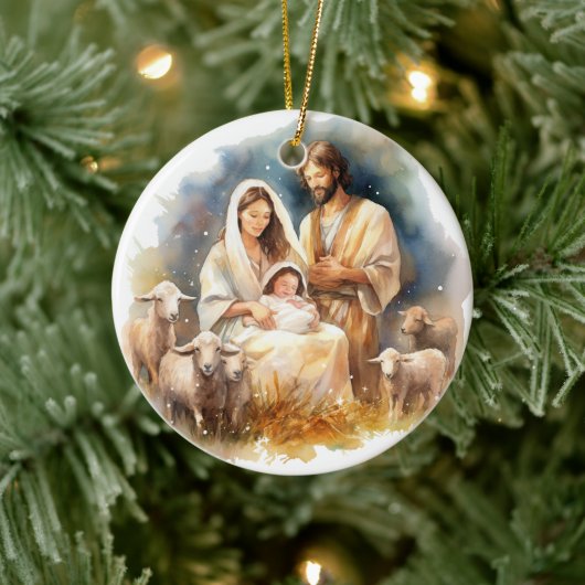 Waterverf Baby Jezus Christus met Maria en Jozef Keramisch Ornament (Boom)