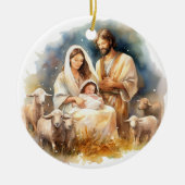 Waterverf Baby Jezus Christus met Maria en Jozef Keramisch Ornament (Voorkant)