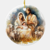 Waterverf Baby Jezus Christus met Maria en Jozef Keramisch Ornament (Achterkant)