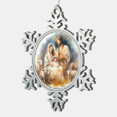 Waterverf Baby Jezus Christus met Maria en Jozef Tin Sneeuwvlok Ornament (Rechts)