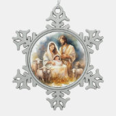 Waterverf Baby Jezus Christus met Maria en Jozef Tin Sneeuwvlok Ornament (Voorkant)